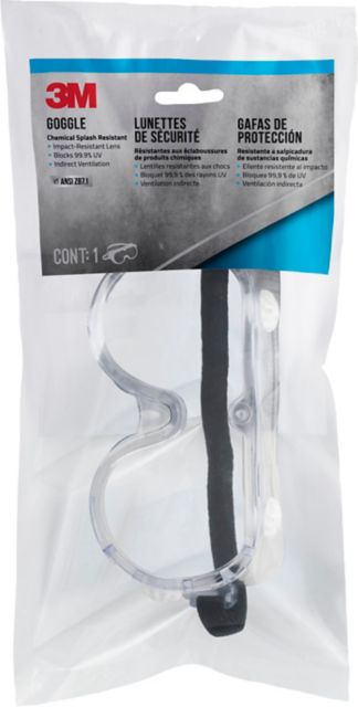 3M TEKK Soft Chemical Splash and Impact Safety Goggles, Clear