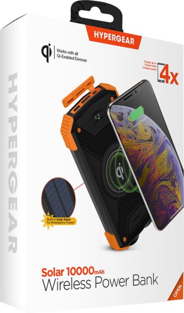 HyperGear 10000mAh Wireless Solar Power Bank, Black